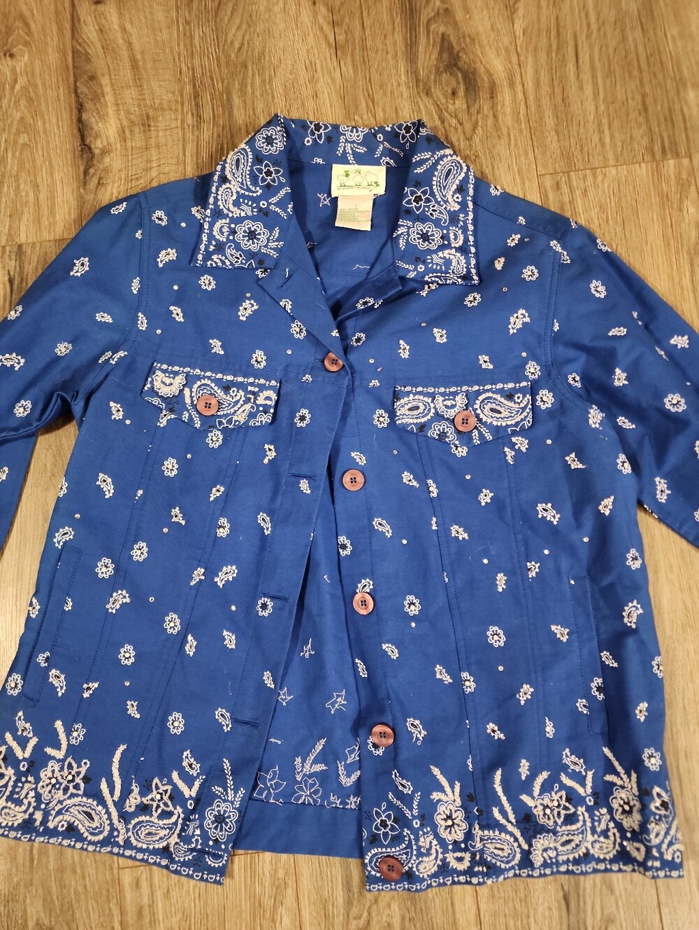 Quacker Factory Bandana Shirt Jacket Paisley Shacket Beaded Western Cowgirl S